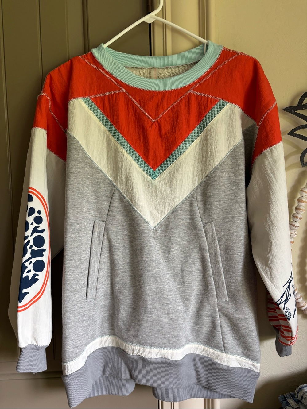 Free people orange/blue/gray pullover, clothes